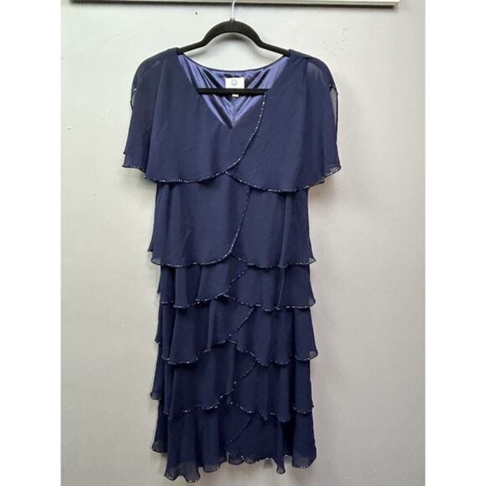 Patra Tiered Beaded Dress Womens 10 V-Neck Flutter Sleeve Special Occasion Party